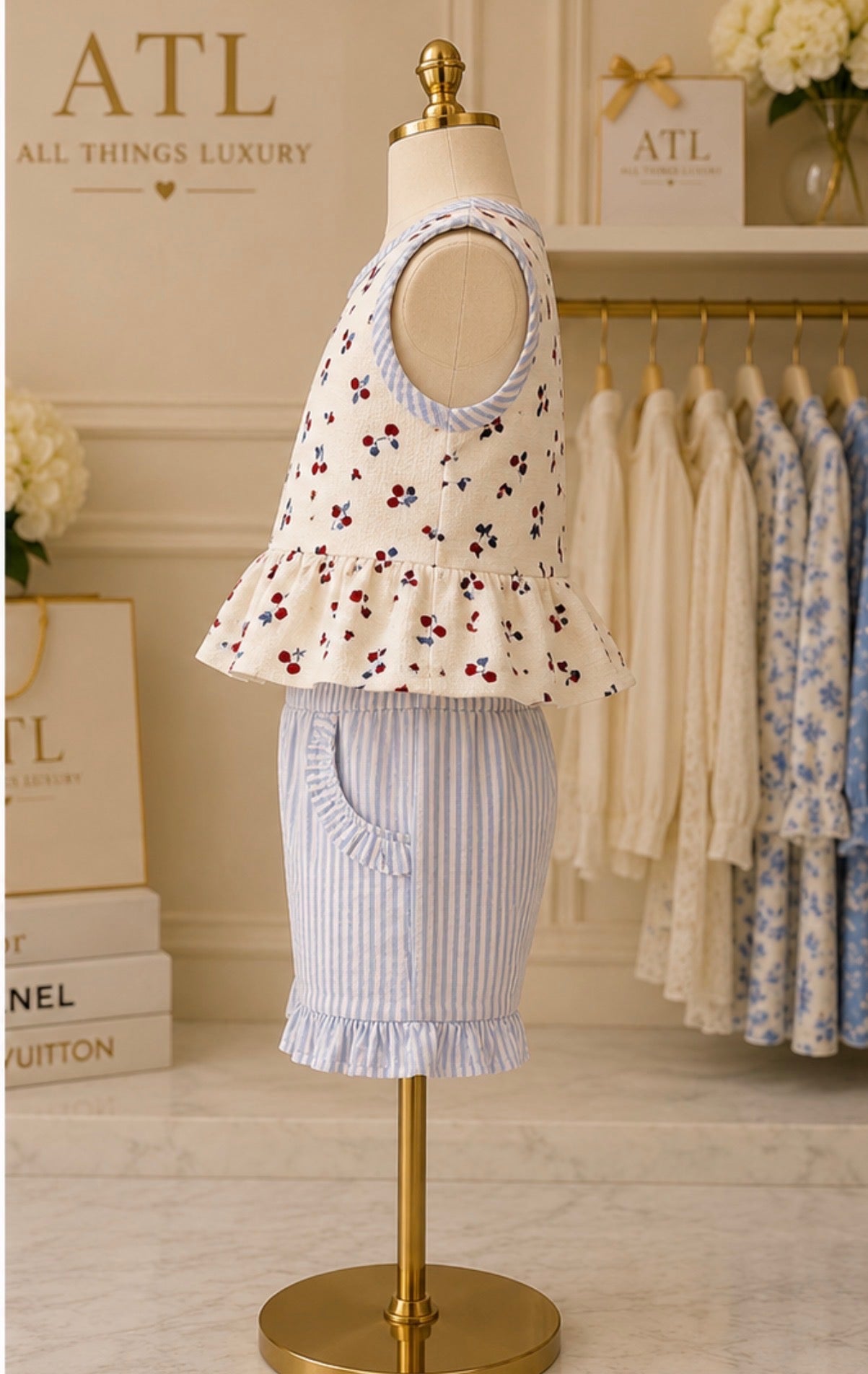 Cherry Blue Candy Stripe Duo Set