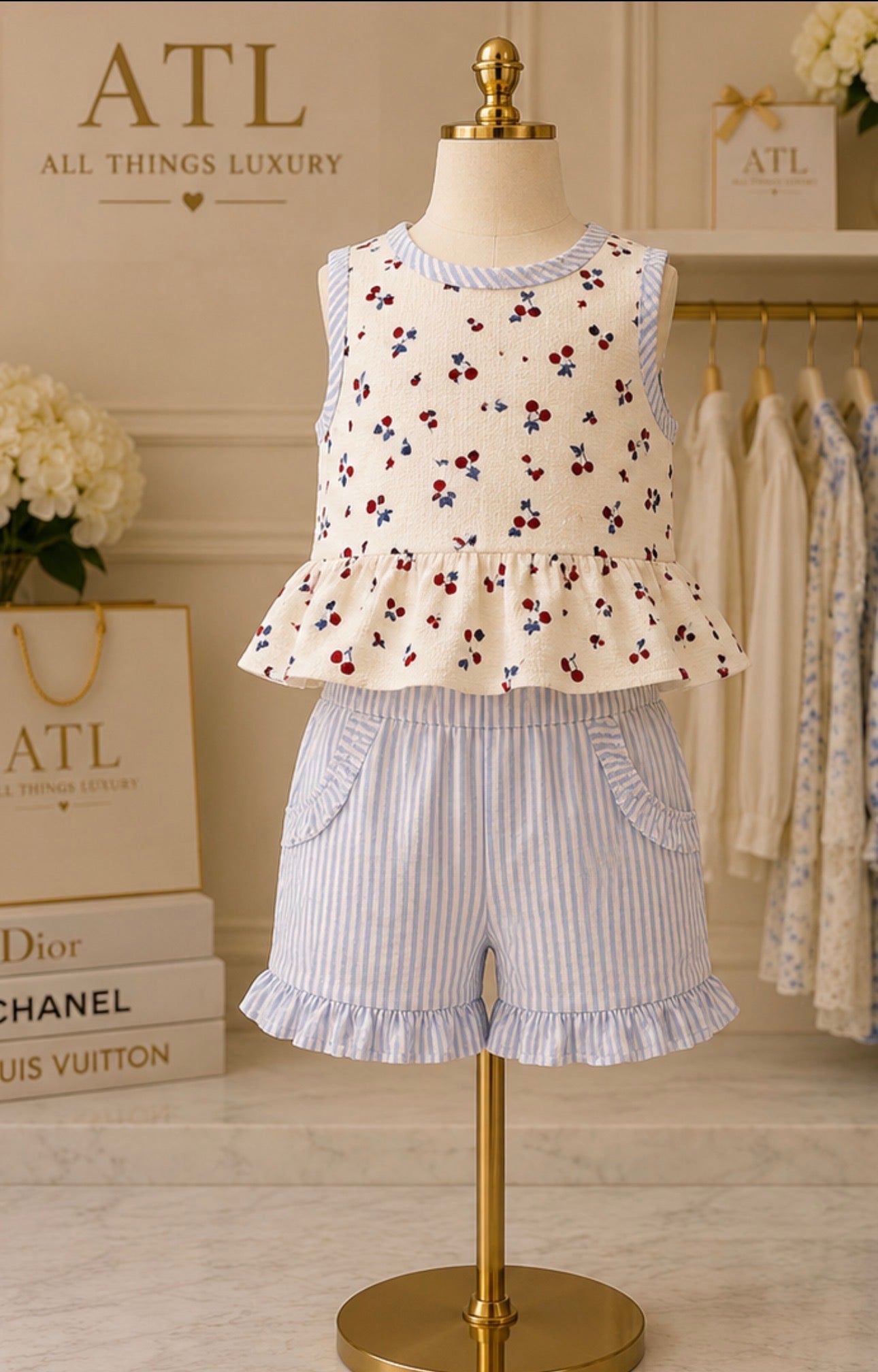 Cherry Blue Candy Stripe Duo Set