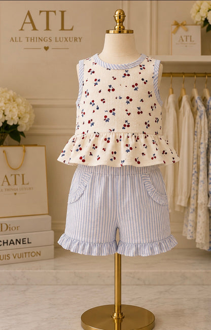 Cherry Blue Candy Stripe Duo Set
