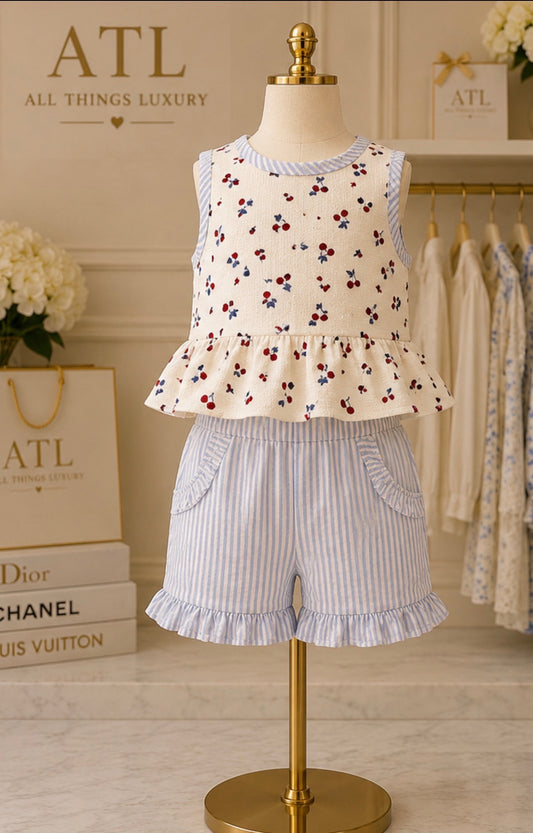 Cherry Blue Candy Stripe Duo Set